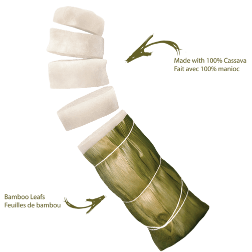 Handmade cassava bread from DR Congo, steamed in banana or bamboo leaves for authentic flavor